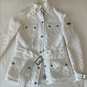 Barbour International White Quilted Jacket US6 Leather Details Stunning Lux +
